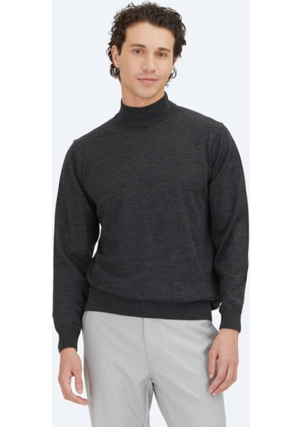 Antrasit Yarım Balıkçı Yaka Düz Örgü Yün Karışımlı Triko Kazak fiyatları