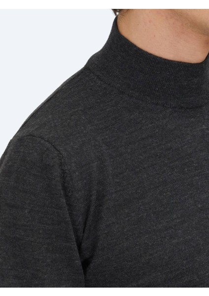 Antrasit Yarım Balıkçı Yaka Düz Örgü Yün Karışımlı Triko Kazak indirimleri