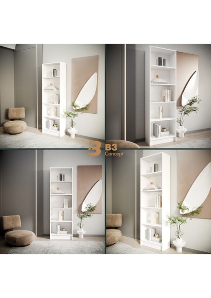 B3CONCEPT Modern Beyaz Kitaplık – 5 Raflı Ahşap Raflı Dekoratif Çok Amaçlı Düzenleyici Kitaplık fiyatları