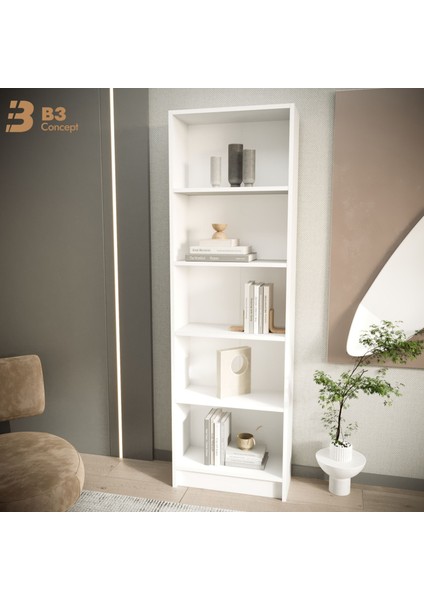 B3CONCEPT Modern Beyaz Kitaplık – 5 Raflı Ahşap Raflı Dekoratif Çok Amaçlı Düzenleyici Kitaplık indirimleri