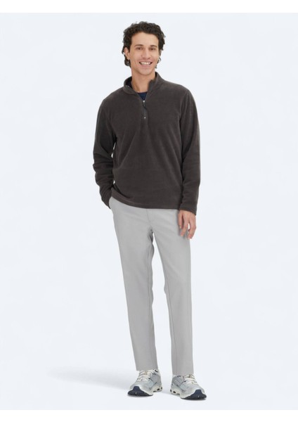 Antrasit Dik Yaka Düz Polar Sweatshırt fiyatları