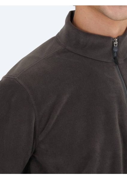 Antrasit Dik Yaka Düz Polar Sweatshırt modelleri