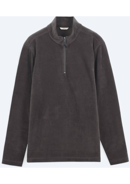 Antrasit Dik Yaka Düz Polar Sweatshırt