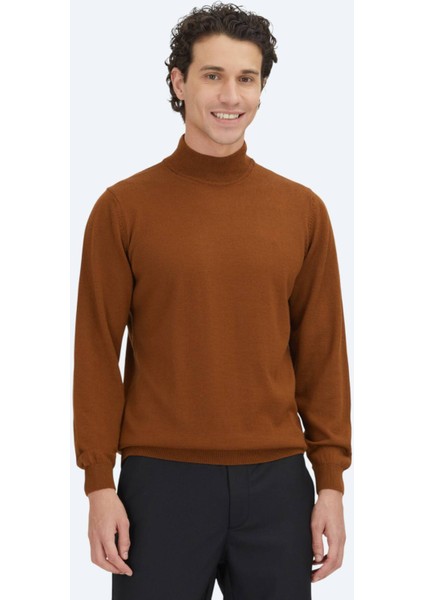 Deve Tüyü Yarım Balıkçı Yaka Düz Örgü Yün Karışımlı Triko Kazak fiyatları