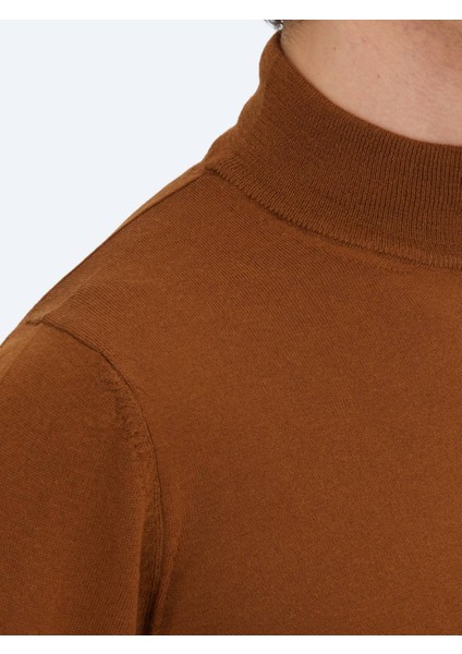 Deve Tüyü Yarım Balıkçı Yaka Düz Örgü Yün Karışımlı Triko Kazak indirimleri