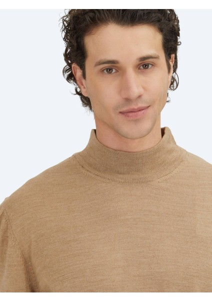 Bej Yarım Balıkçı Yaka Düz Örgü Yün Karışımlı Triko Kazak fırsatları