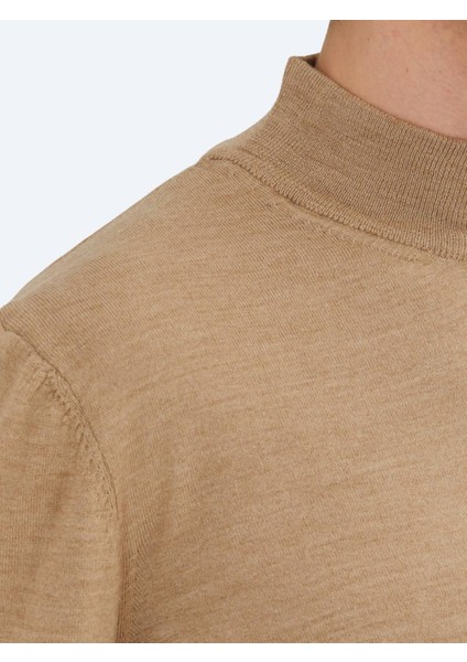 Bej Yarım Balıkçı Yaka Düz Örgü Yün Karışımlı Triko Kazak indirimleri