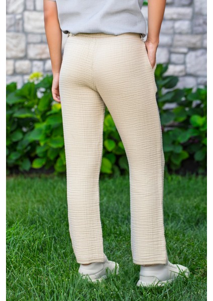 Beli Lastikli Multi Çift Cepli Müslin Kadın/erkek Unisex Yazlık Pantolon Vizon Vzn fiyatları