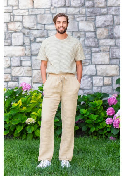 Beli Lastikli Multi Çift Cepli Müslin Kadın/erkek Unisex Yazlık Pantolon Vizon Vzn fırsatları