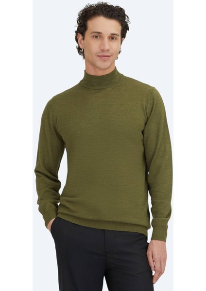 Koyu Yeşil Yarım Balıkçı Yaka Düz Örgü Yün Karışımlı Triko Kazak fiyatları