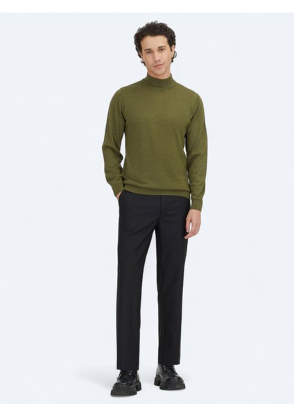 Koyu Yeşil Yarım Balıkçı Yaka Düz Örgü Yün Karışımlı Triko Kazak modelleri