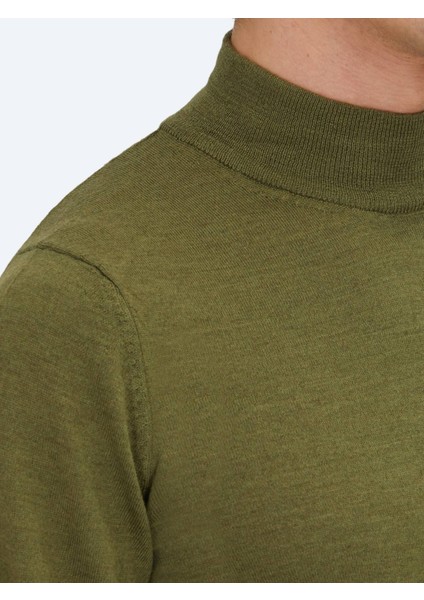 Koyu Yeşil Yarım Balıkçı Yaka Düz Örgü Yün Karışımlı Triko Kazak indirimleri