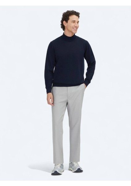 Lacivert Yarım Balıkçı Yaka Düz Örgü Yün Karışımlı Triko Kazak modelleri