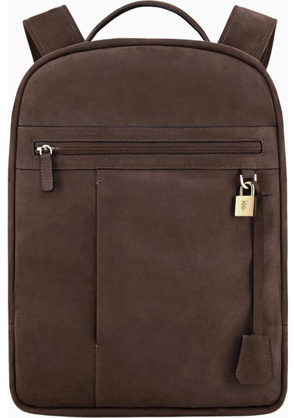 Nubuk Deri Sırt Çantası Kahverengi Premium Seyahat ve Laptop Çantası