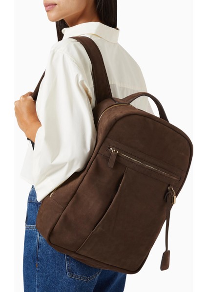 Nubuk Deri Sırt Çantası Kahverengi Premium Seyahat ve Laptop Çantası fiyatları