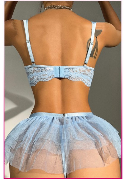 Dantelli Tül Etekli Askılı Iç Giyim Takımı – 3 Parça Set fırsatları