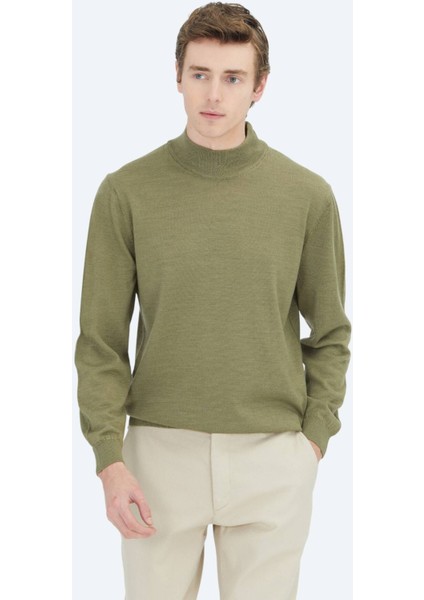 Açık Yeşil Yarım Balıkçı Yaka Düz Örgü Yün Karışımlı Triko Kazak fiyatları
