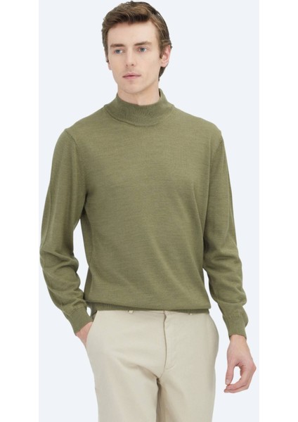 Açık Yeşil Yarım Balıkçı Yaka Düz Örgü Yün Karışımlı Triko Kazak indirimleri