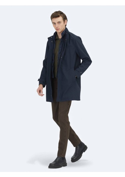 Lacivert Oversize Fit Kruvaze Yaka Casual Dokuma Pardesü fiyatları