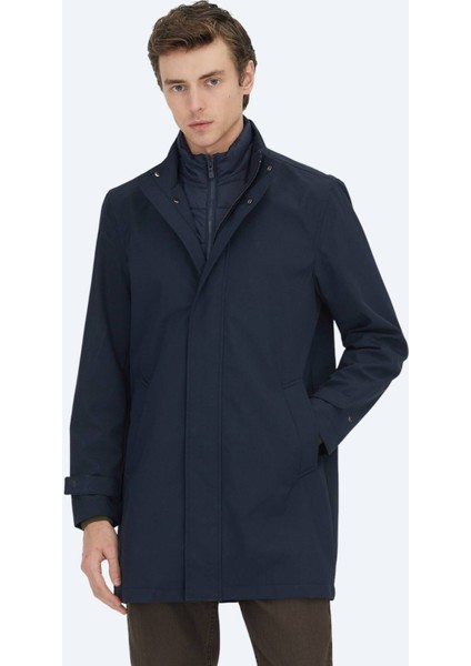 Lacivert Oversize Fit Kruvaze Yaka Casual Dokuma Pardesü modelleri