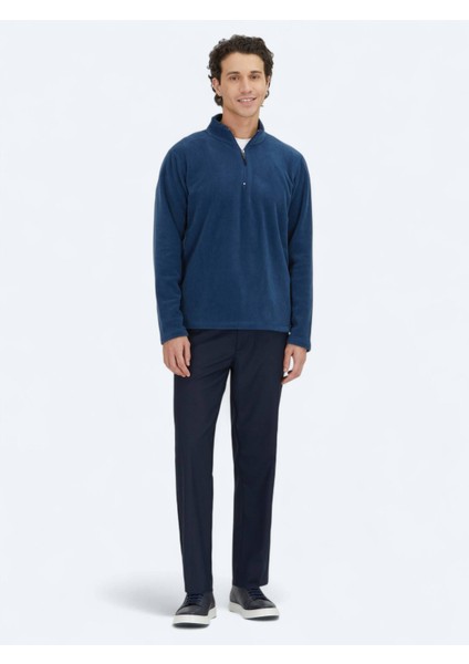 İndigo Dik Yaka Düz Polar Sweatshırt modelleri