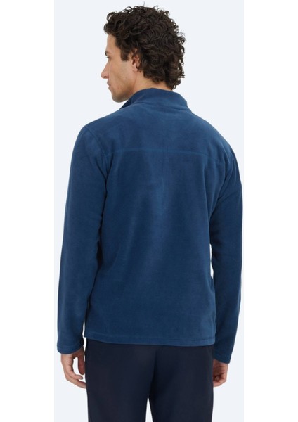 İndigo Dik Yaka Düz Polar Sweatshırt