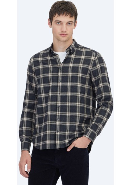 Antrasit Regular Fit Dokuma Casual Pamuk Karışımlı Gömlek