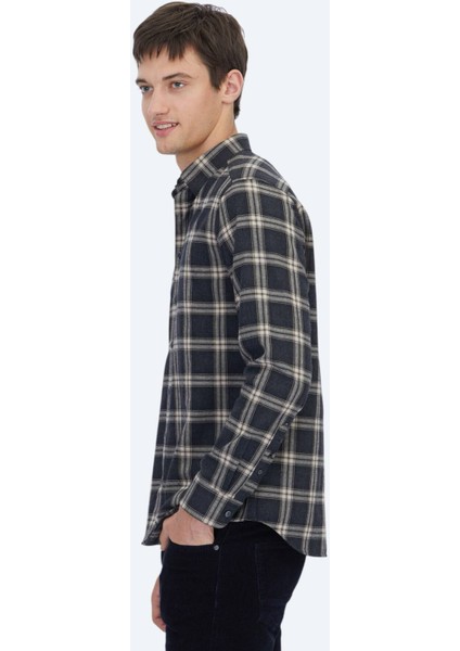 Antrasit Regular Fit Dokuma Casual Pamuk Karışımlı Gömlek