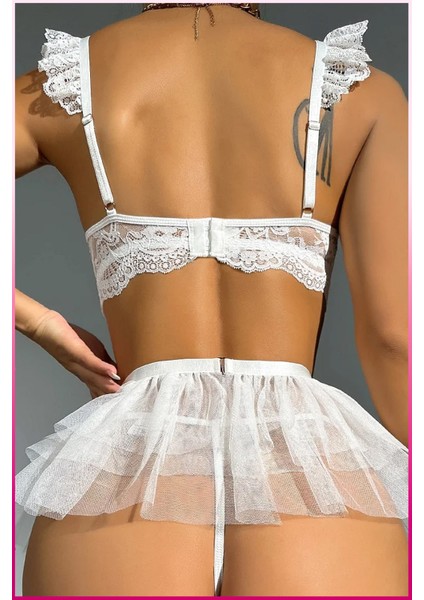 Dantelli Tül Etekli Askılı Iç Giyim Takımı – 3 Parça Set fırsatları