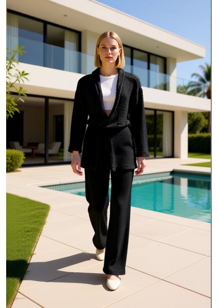 Kadın Alt Üst Dokulu Anvelop Üst Geniş Paça Alt Örme Takım Rahatlığı ve Bir Arada Sunuyor Kaliteli fiyatları