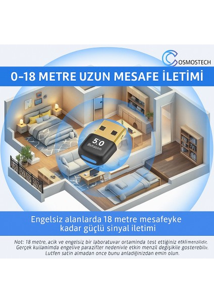 Bluetooth 5.4 USB Adaptör – Pc & Laptop Uyumlu | Tak-Çalıştır Dongle | Düşük Gecikme, Edr Kablosuz Alıcı Verici | Kulaklık, Klavye, Mouse ile Uyumlu