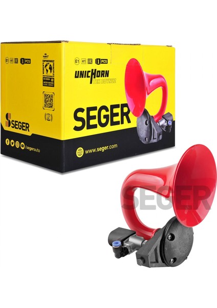 Seger 80JH Tek Boynuz Havalı Korna 24V (Unıchorn), Kırmızı Plastik Borulu