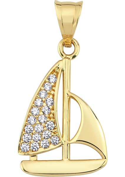 Altın Taşlı Yelkenli Tekne Kolye Ucu
