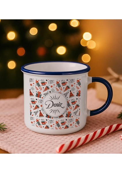 Kişiye Özel Isimli Yılbaşı Tasarımlı Lacivert Emaye Kupa Bardak -11, Arkadaşa Hediye, Yeni Yıl Hediyesi