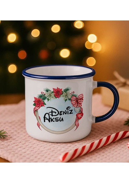 Kişiye Özel Isimli Yılbaşı Tasarımlı Lacivert Emaye Kupa Bardak -5, Arkadaşa Hediye, Yeni Yıl Hediyesi