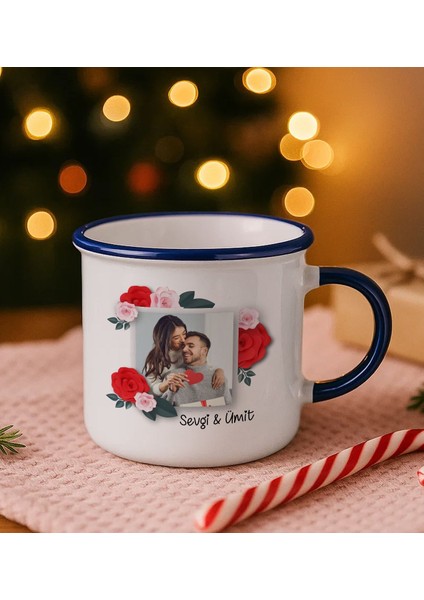 Kişiye Özel Isimli Fotoğraflı Lacivert Emaye Kupa Bardak -1, Arkadaşa Hediye, Sevgiliye Hediye