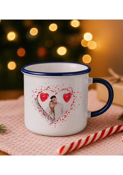 Kişiye Özel Fotoğraflı Lacivert Emaye Kupa Bardak -1, Arkadaşa Hediye, Sevgiliye Hediye