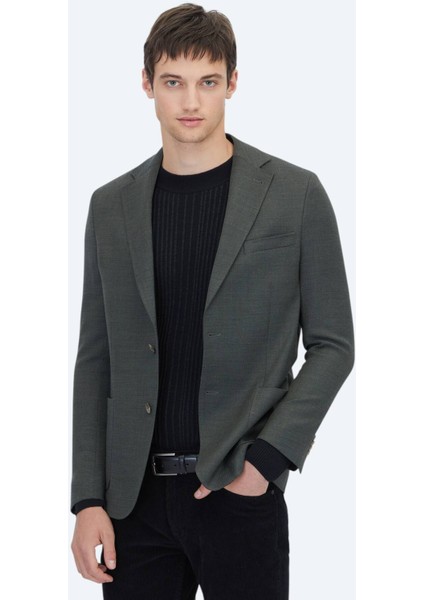Haki Modern Fit Yün Karışımlı Ceket