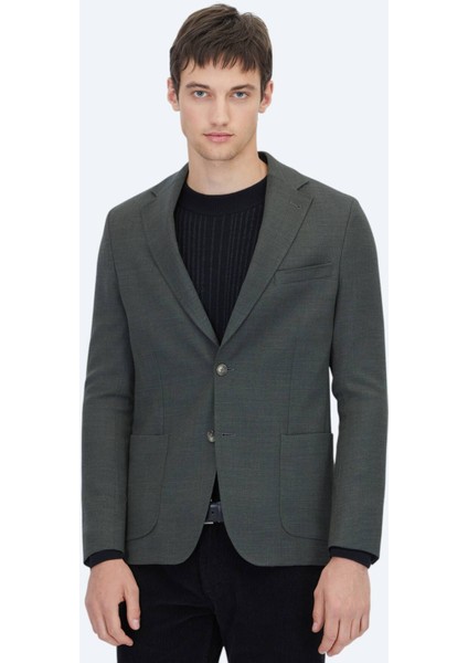 Haki Modern Fit Yün Karışımlı Ceket