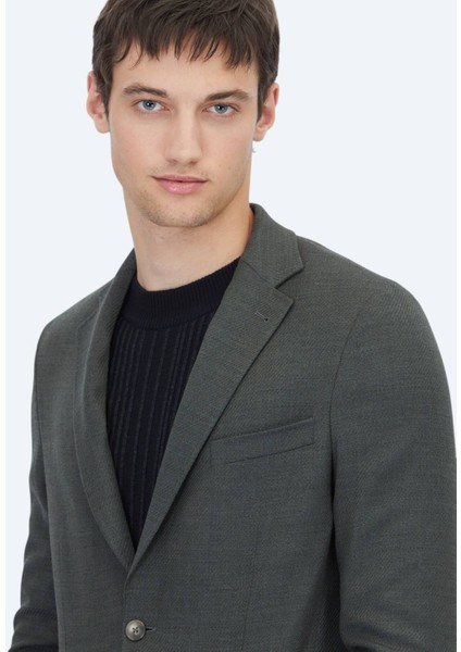 Haki Modern Fit Yün Karışımlı Ceket