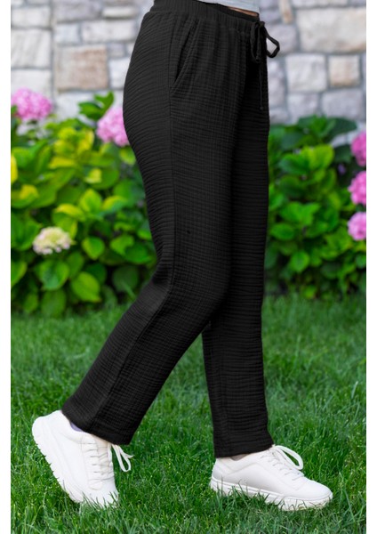 Beli Lastikli Multi Çift Cepli Müslin Kadın/erkek Unisex Yazlık Pantolon Siyah Syh modelleri