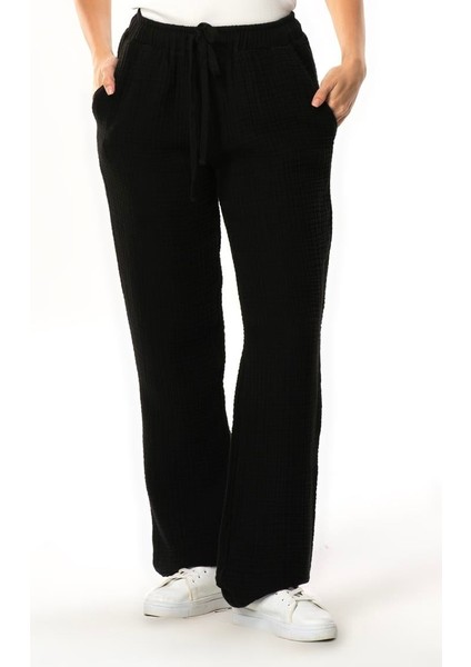 Beli Lastikli Multi Çift Cepli Müslin Kadın/erkek Unisex Yazlık Pantolon Siyah Syh indirimleri