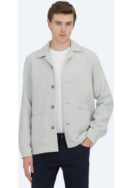 Gri Regular Fit Dokuma Yün Karışımlı Overshırt fiyatları
