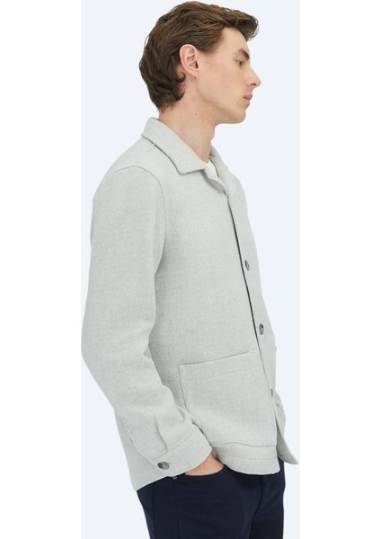 Gri Regular Fit Dokuma Yün Karışımlı Overshırt modelleri