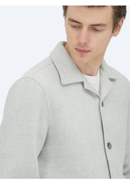 Gri Regular Fit Dokuma Yün Karışımlı Overshırt fırsatları