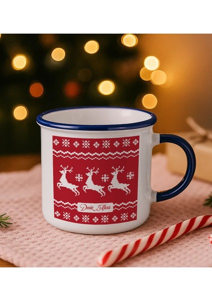 Kişiye Özel Isimli Yılbaşı Tasarımlı Lacivert Emaye Kupa Bardak -12, Arkadaşa Hediye, Yeni Yıl Hediyesi