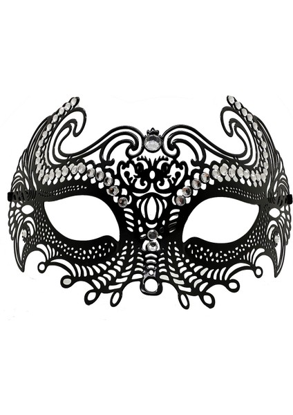 Siyah Lazer Kesim Kristal Taşlı Metal Venedik Maskesi modelleri