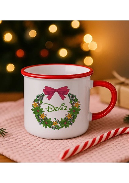Kişiye Özel Isimli Yılbaşı Tasarımlı Kırmızı Emaye Kupa Bardak -6, Arkadaşa Hediye, Yeni Yıl Hediyesi