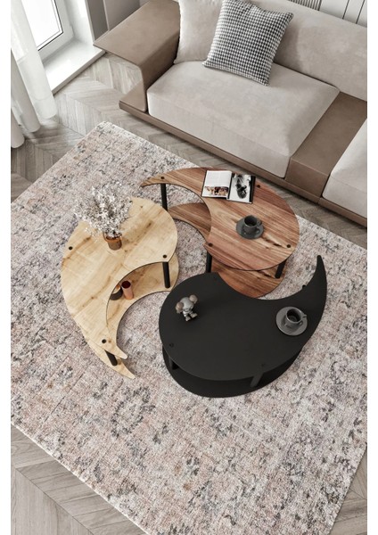 Yin Yang 3'lü Orta Sehpa Siyah Ceviz Meşe 90 cm fiyatları