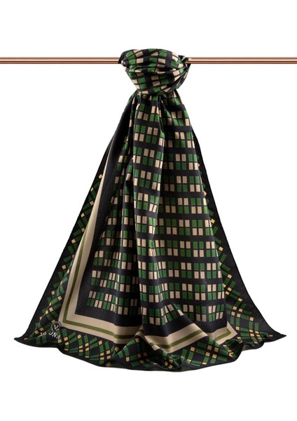 Lüks Medine Ipeği Kare Desenli Zümrüt Yeşili Renkli 75X195 Kırışmaz Şal Moss Krep Dikiş Tipi Italyan Dikişli fiyatları